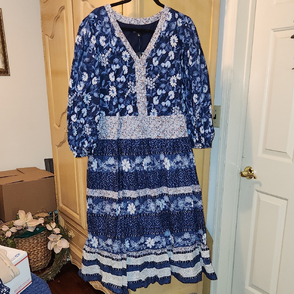 INC International Concepts Blue and White Floral Dress